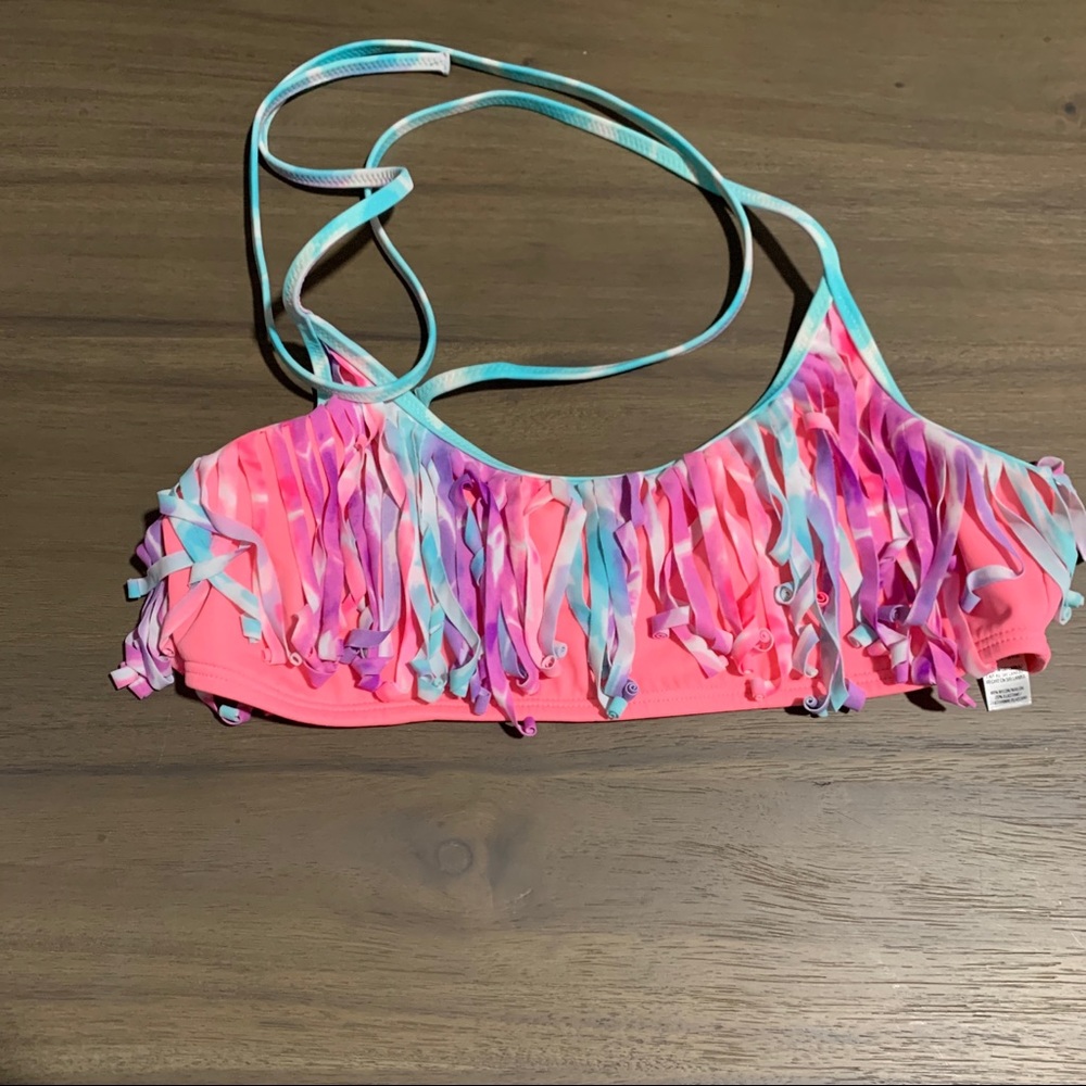 PINK bikini fringed tie dye bandeau top size M